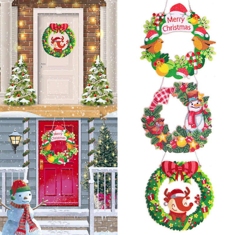 DIY crystal diamond wall mount kit for doors and windows tags-Wooden christmas wreath