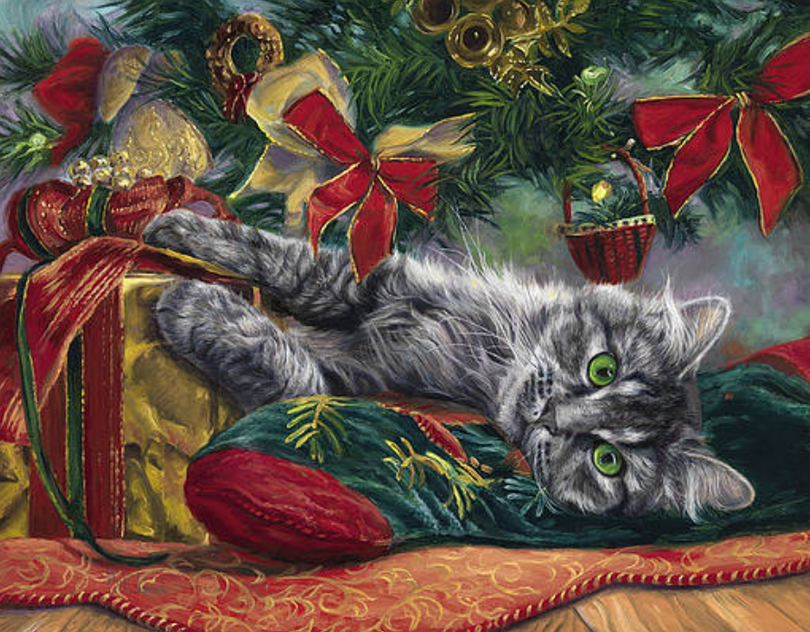 Full Round/Square Diamond Painting Kits | Christmas kitten