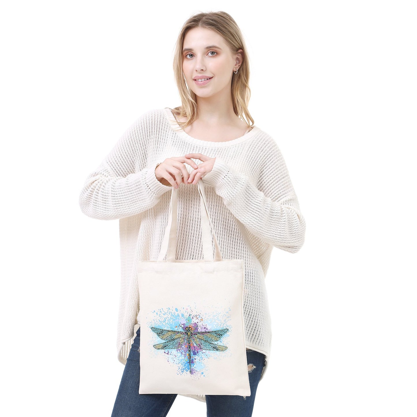 DIY Rhinestone Diamond Painting dragonfly Tote Bag