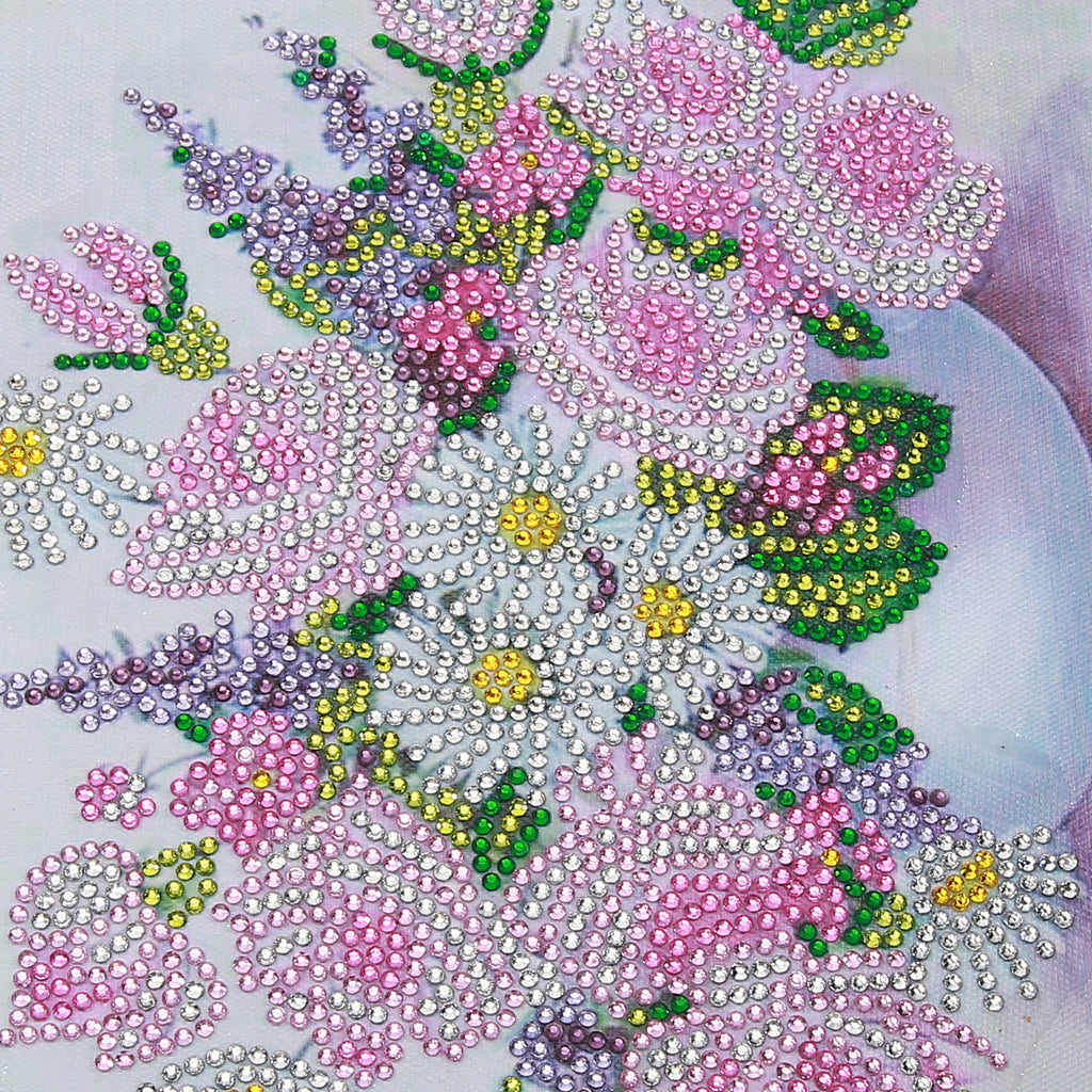 Fleurs | Cristal Strass | Kits complets de peinture au diamant rond 