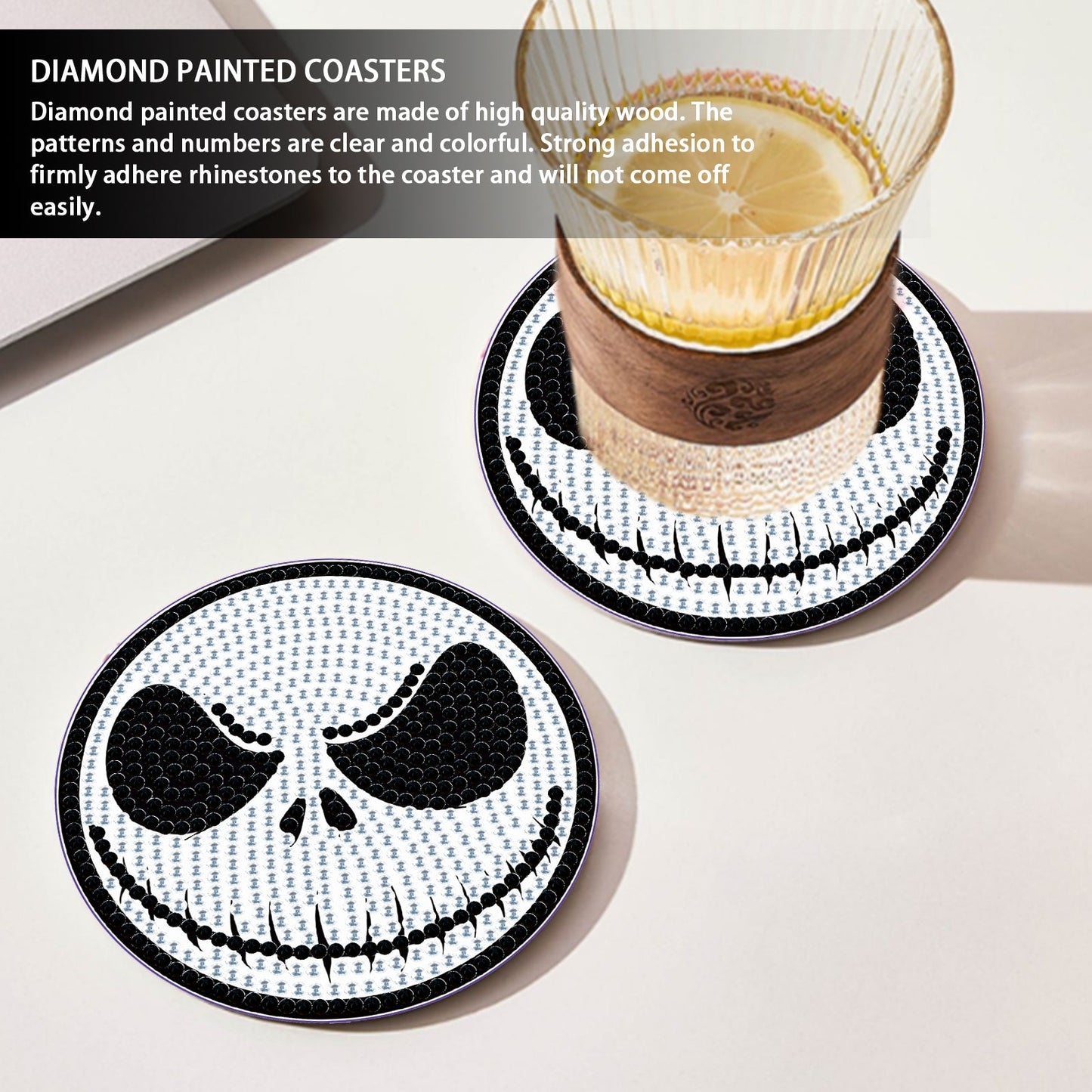 2-teiliges Set DIY speziell geformter Diamant-Gemälde-Untersetzer | Horror-Skelett