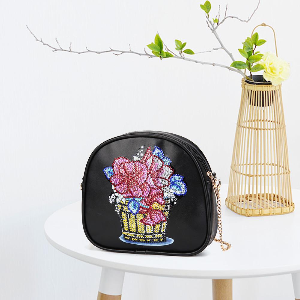 DIY Flower basket shaped diamond painting one-shoulder chain lady bag