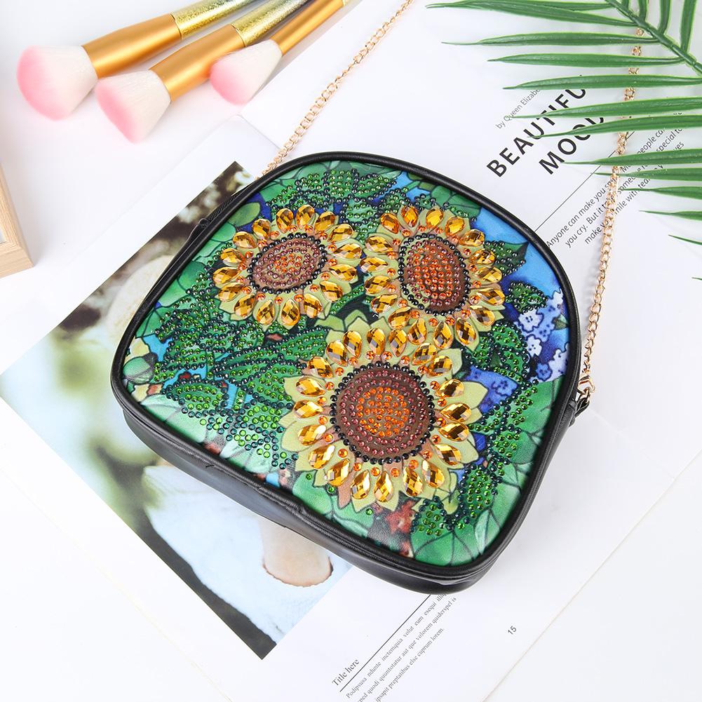 DIY sonnenblumenförmige Diamantmalerei-Damentasche mit einer Schulterkette