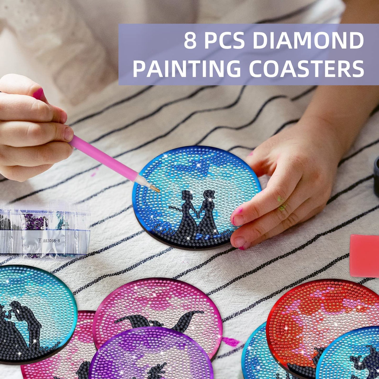 8 pcs set DIY Special Shaped Diamond Painting Coaster  | Art（no holder）