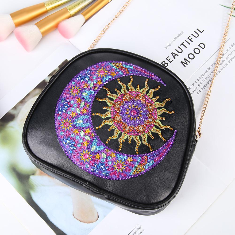 DIY moon shaped diamond painting one-shoulder chain lady bag