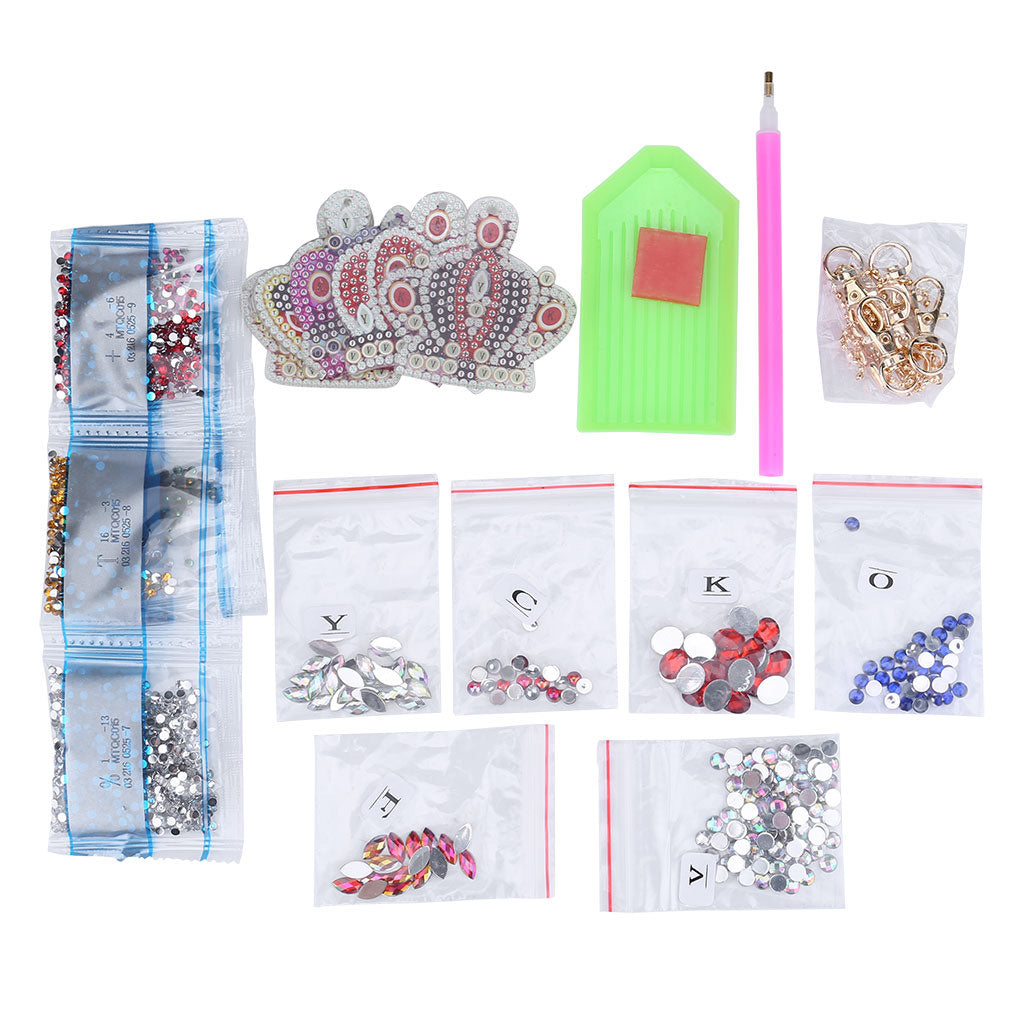 5pcs DIY Crown Sets Special Shaped Full Drill Diamond Painting Key Chain with Key Ring Jewelry Gifts for Girl Bags