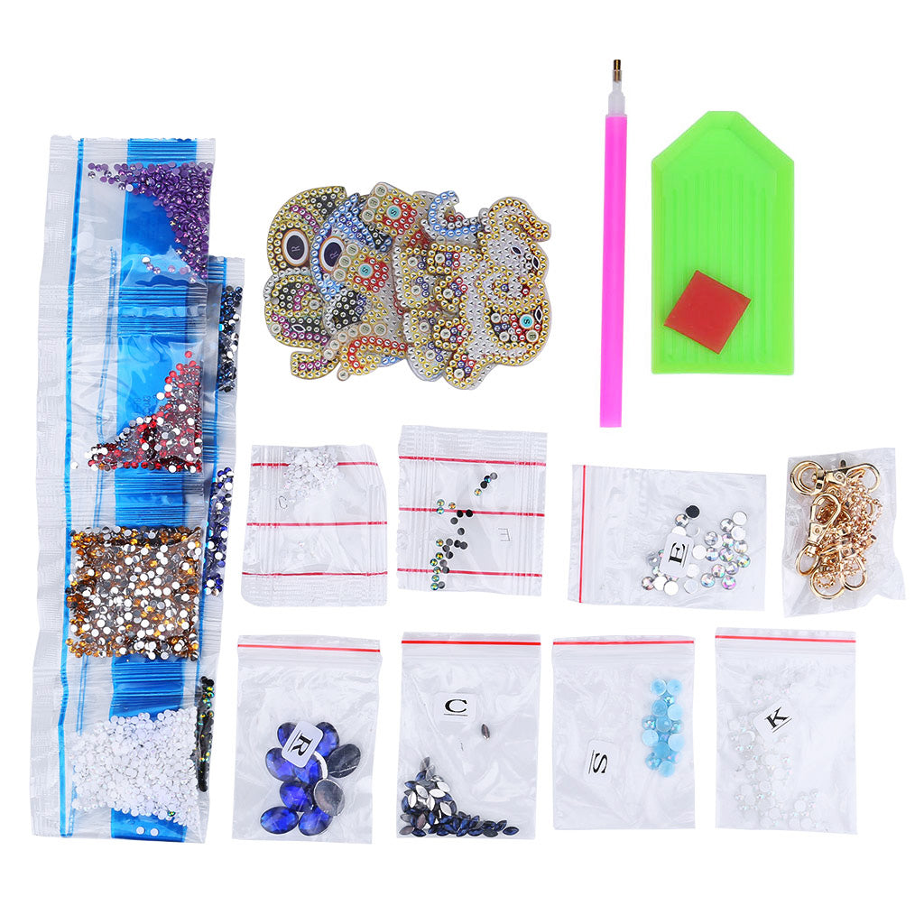 5pcs DIY Elephant Sets Special Shaped Full Drill Diamond Painting Key Chain with Key Ring Jewelry Gifts for Girl Bags