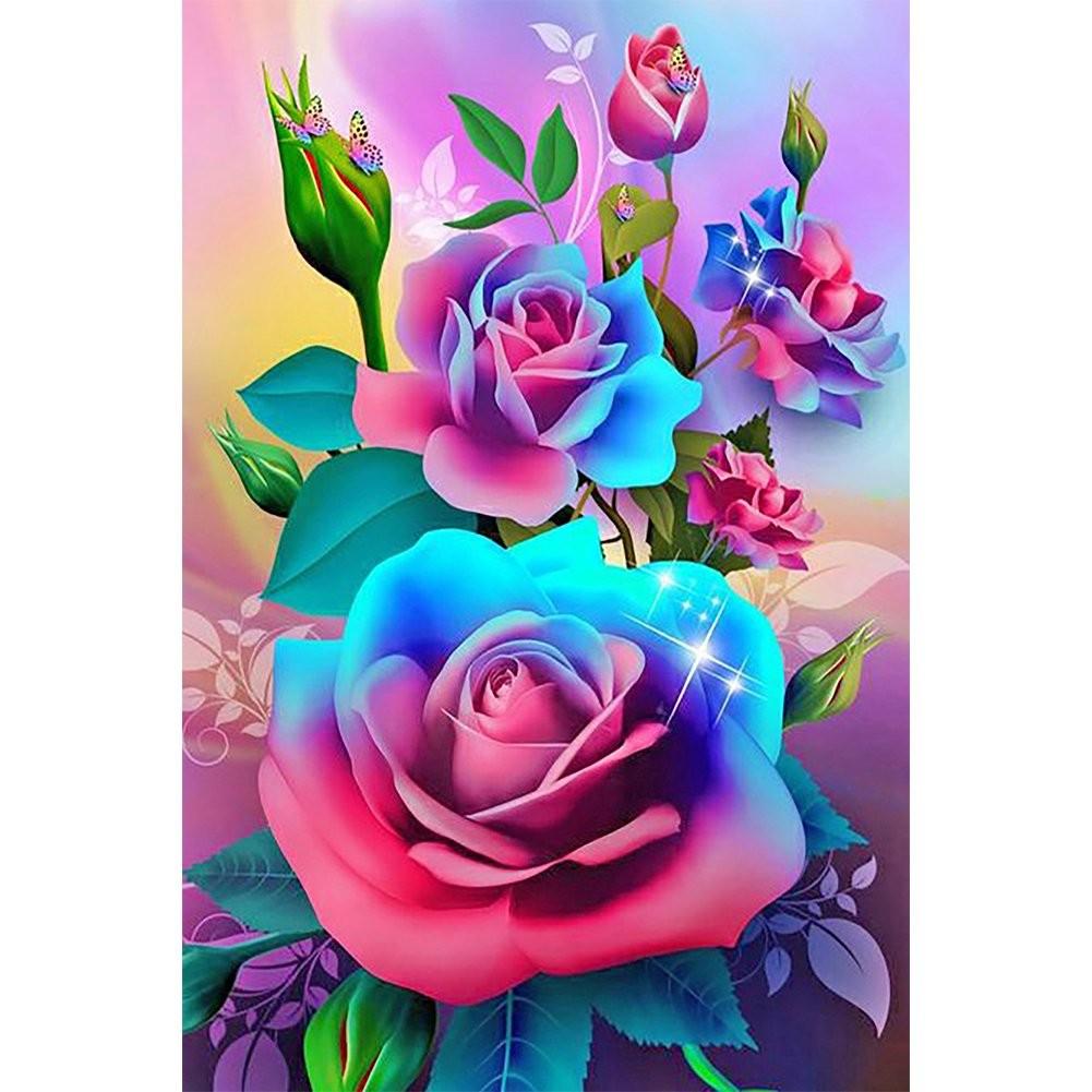 Roses colorées | Kits complets de peinture au diamant rond