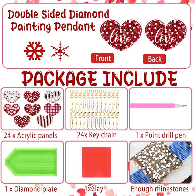 24 pcs DIY Diamond Painting Keychain  | Valentine (single sided)