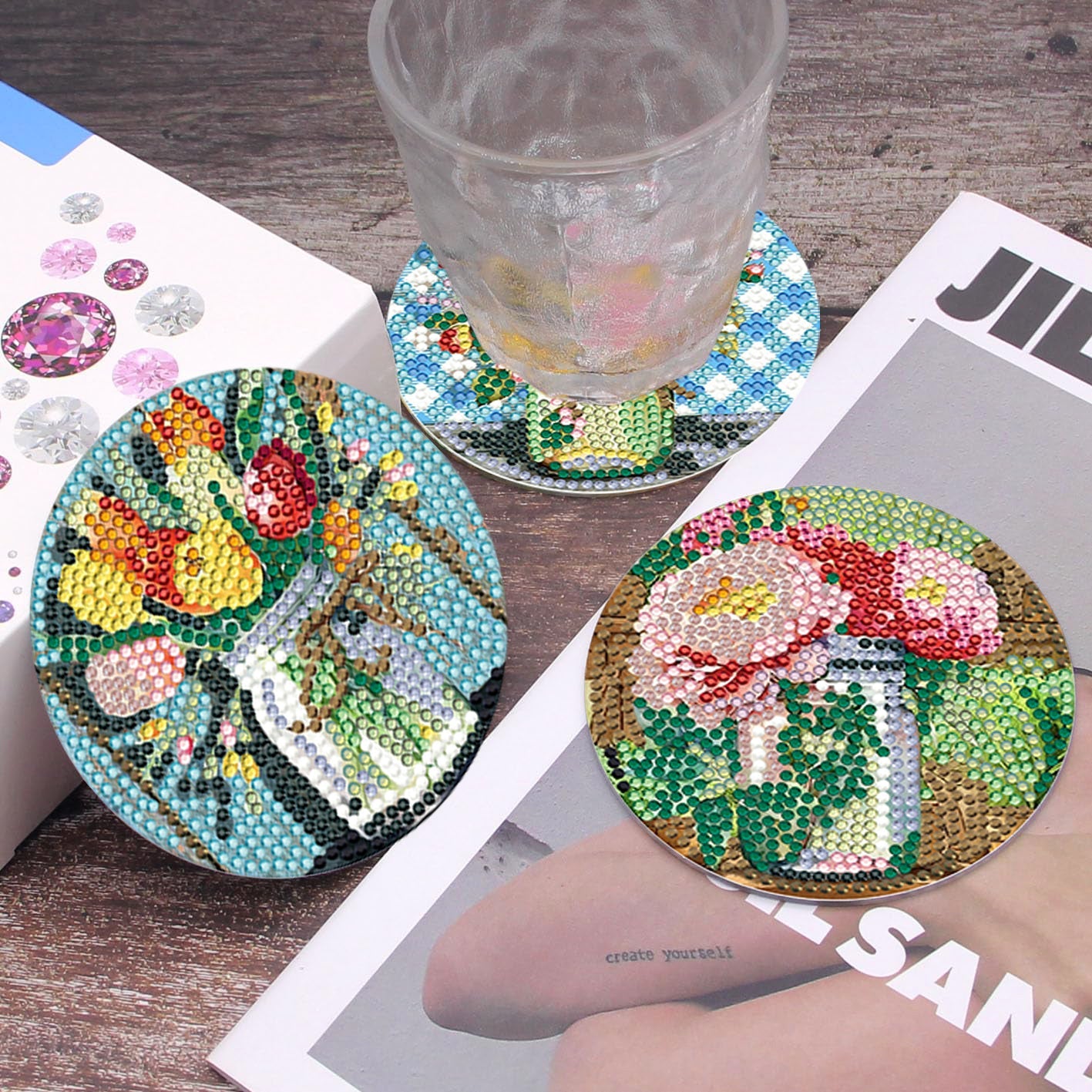 8 pcs set DIY Special Shaped Diamond Painting Coaster  | bouquet（no holder）