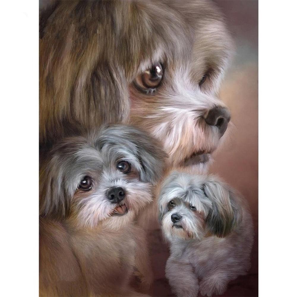 Trois chiens | Kits complets de peinture au diamant rond