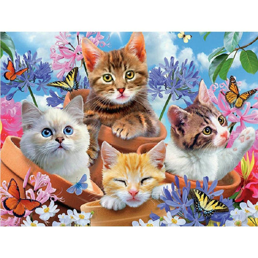 Chat pot de fleurs | Kits complets de peinture au diamant rond 