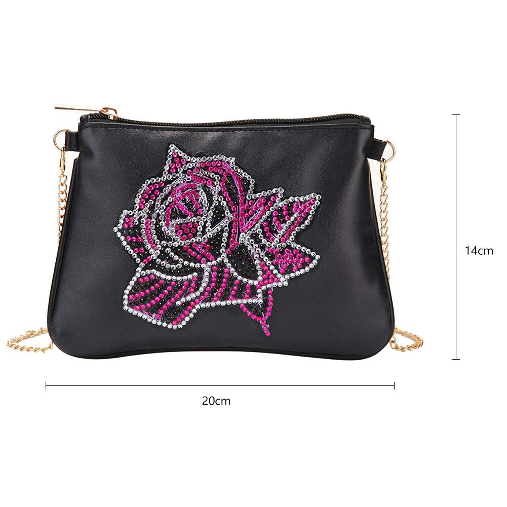 DIY rosenförmige Diamantmalerei-Damentasche mit einer Schulterkette