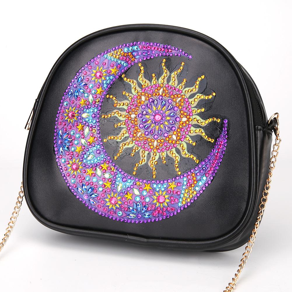 DIY moon shaped diamond painting one-shoulder chain lady bag