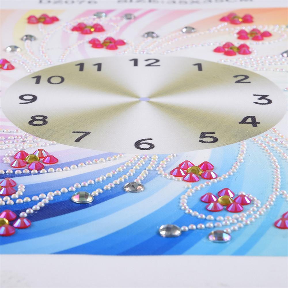 horloge fleurie | Cristal Strass | Kits complets de peinture au diamant rond