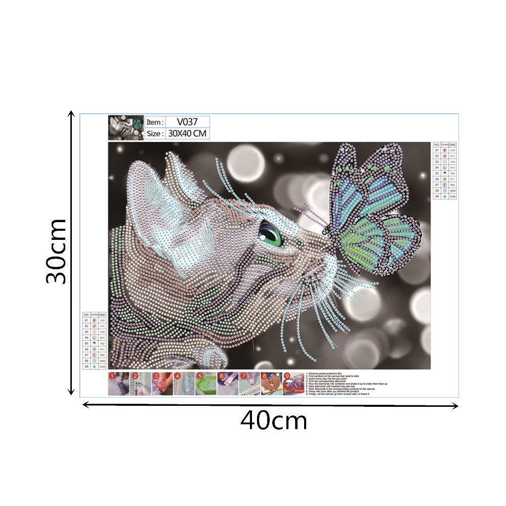 Cat and butterfly | Special Shaped Diamond Painting Kits