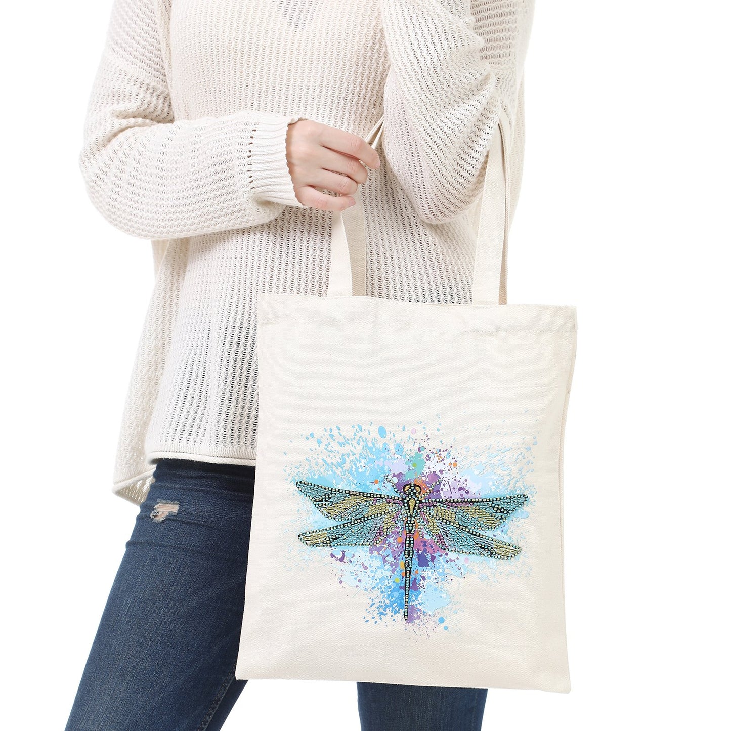 DIY Rhinestone Diamond Painting dragonfly Tote Bag