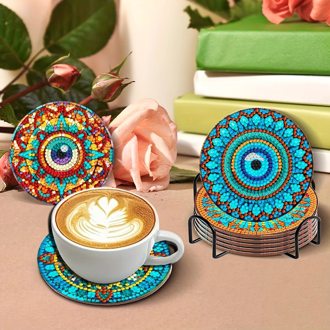 6 pcs set DIY Special Shaped Diamond Painting Coaster  | Eye（no holder）