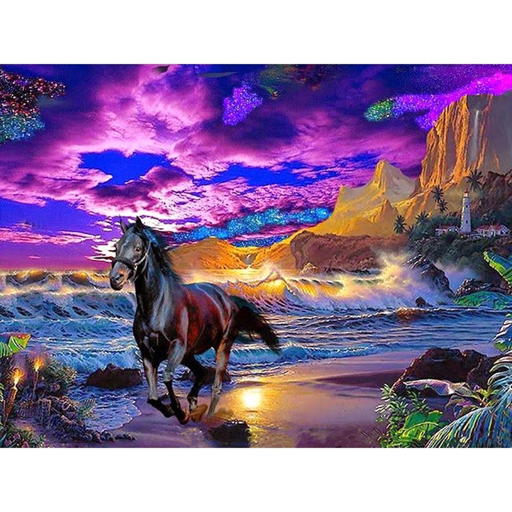 Black horse running | Full Round Diamond Painting Kits