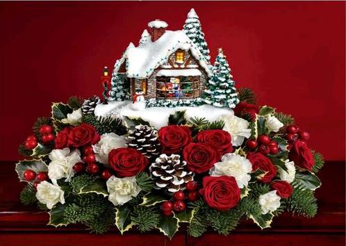 Christmas house with red background | Full Round Diamond Painting Kits