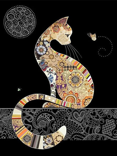Embroidery animals on black background | Full Round Diamond Painting Kits（30x40）