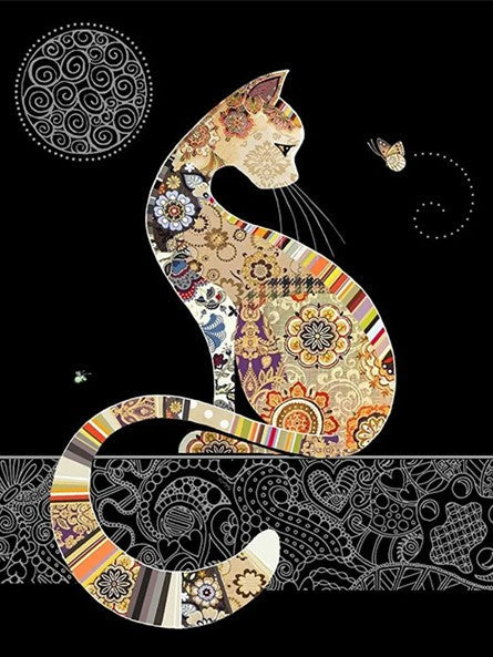 Animaux brodés sur fond noir | Kits complets de peinture au diamant rond (30x40)