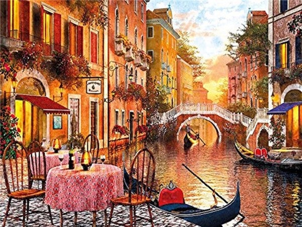 Paysage de la ville | Kits complets de peinture diamant rond (30 x 40) 