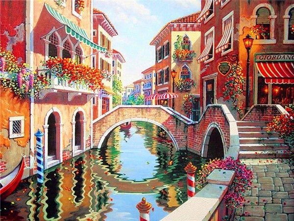 Paysage de la ville | Kits complets de peinture diamant rond (30 x 40)