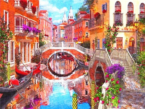 Town scenery | Full Round Diamond Painting Kits (30 x 40)