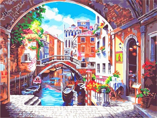 Town scenery | Full Round Diamond Painting Kits (30 x 40)