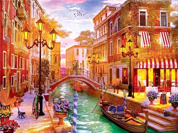 Paysage de la ville | Kits complets de peinture diamant rond (30 x 40) 