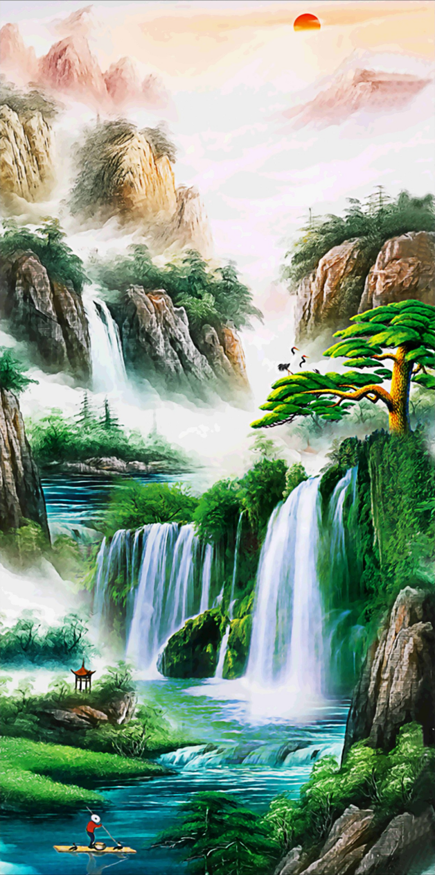 Landschaft Wasserfall | Vollständige runde Diamond Painting Kits | 45*85cm