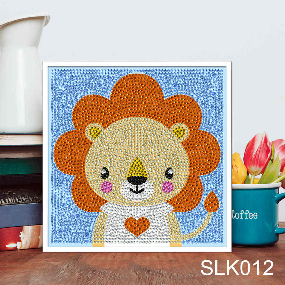 lion | Kits de peinture diamant strass cristal pour enfants | 18x18cm