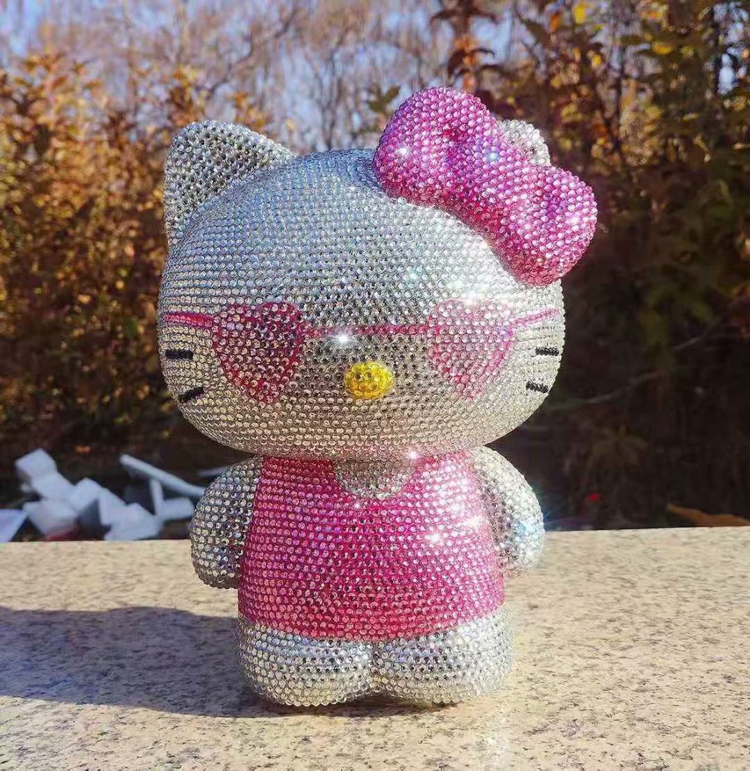 DIY Hellow Kitty - Tirelire en cristal avec strass et peinture au diamant (sans colle)