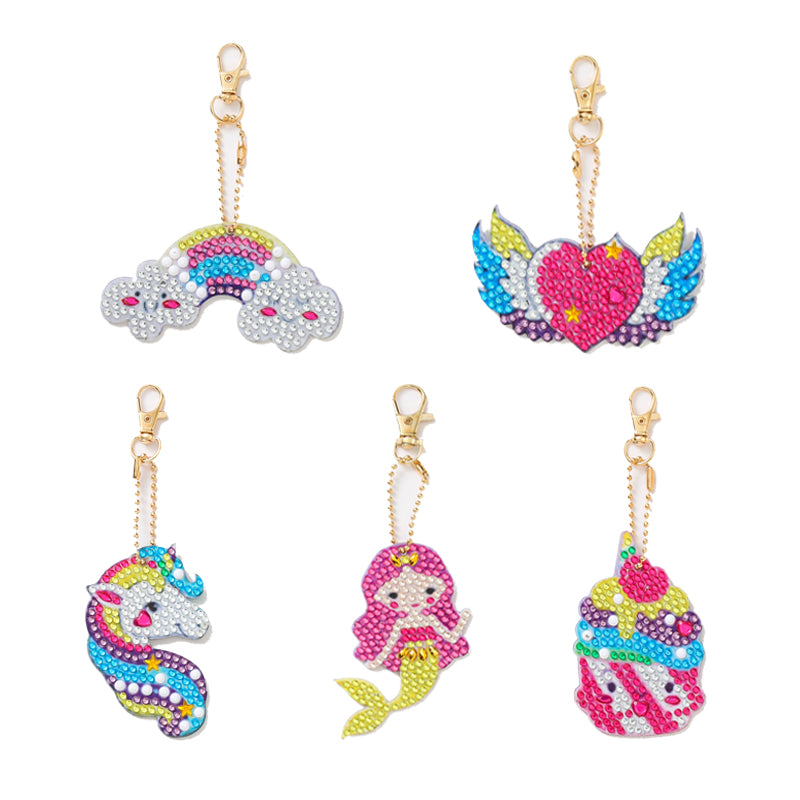 DIY keychain | Unicorn Mermaid | Double-sided | Five Piece Set