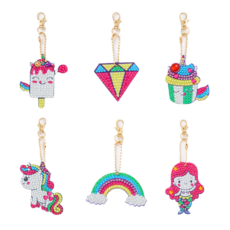 DIY keychain | Unicorn Mermaid | Double-sided | Six Piece Set