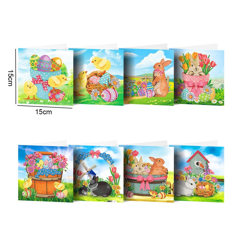 8 Pcs Set DIY Diamond Painting Rabbit Greeting Cards