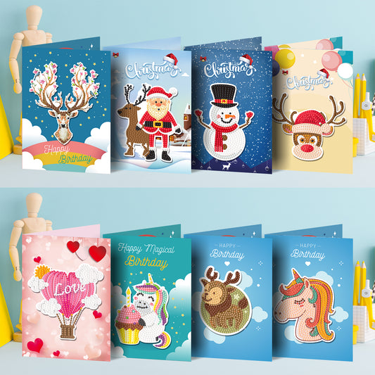 8 Pcs Set DIY Diamond Painting Christmas Greeting Cards