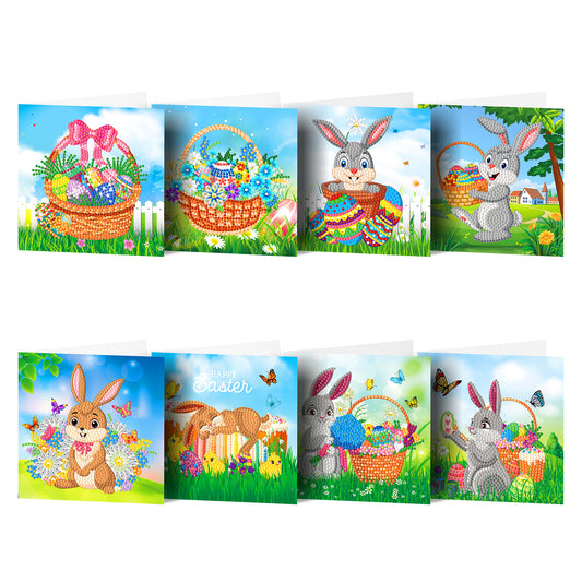 8 Pcs Set DIY Diamond Painting Rabbit Greeting Cards