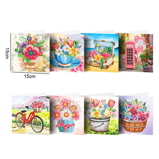 8 Pcs Set DIY Diamond Painting Flower Greeting Cards