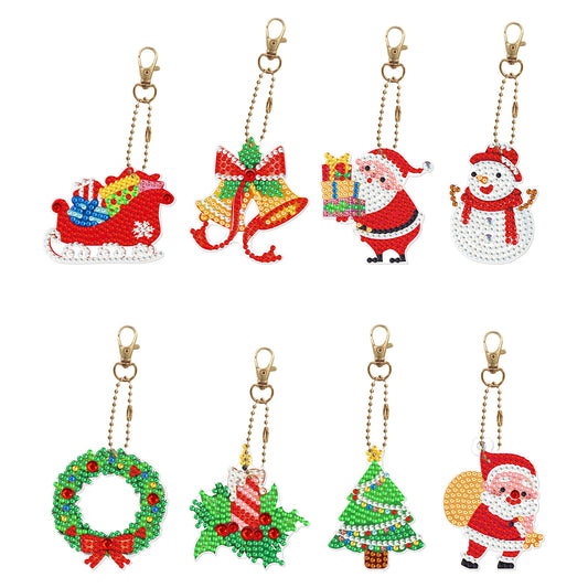 DIY Diamond Painting Keychain Single-sided | Christmas | 8 Piece Set