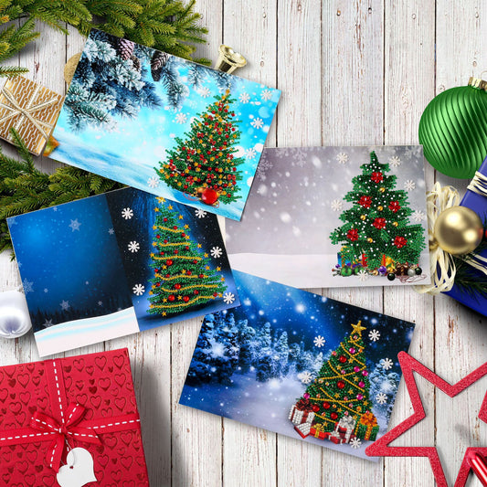 4 Pcs Set DIY Diamond Painting Christmas Greeting Cards