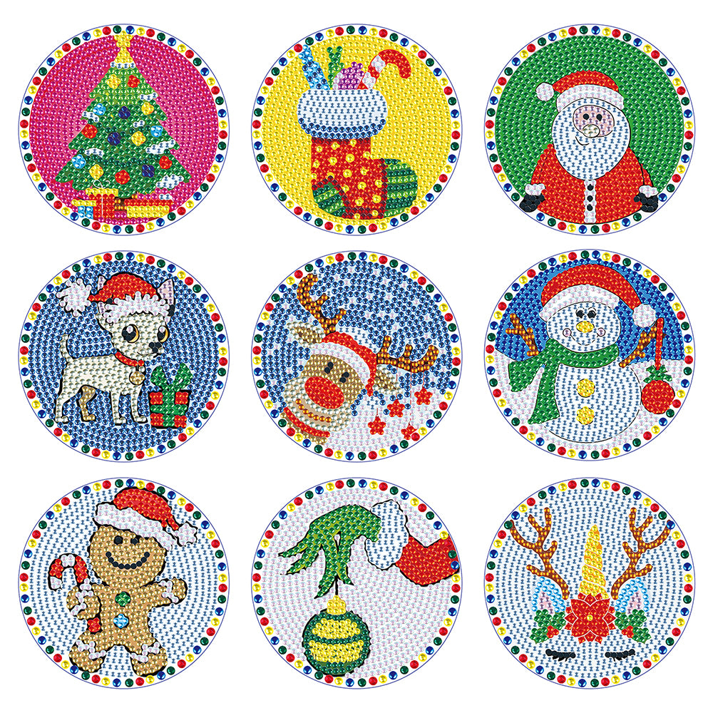 9 pcs set DIY Special Shaped Diamond Painting Coaster | Christmas