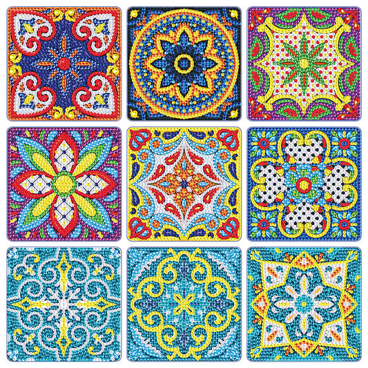 9 pcs set DIY Special Shaped Diamond Painting Coaster | Mandala