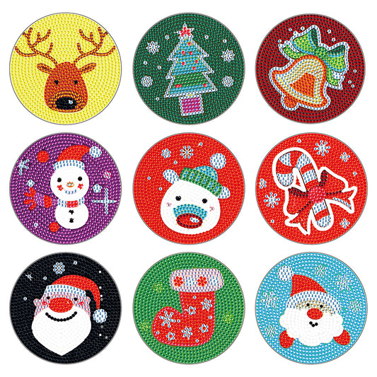 9 pcs set DIY Special Shaped Diamond Painting Coaster | Christmas