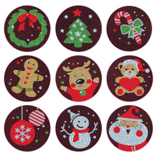 9 pcs set DIY Special Shaped Diamond Painting Coaster | Christmas