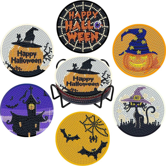 6 pcs set DIY Special Shaped Diamond Painting Coaster | Halloween