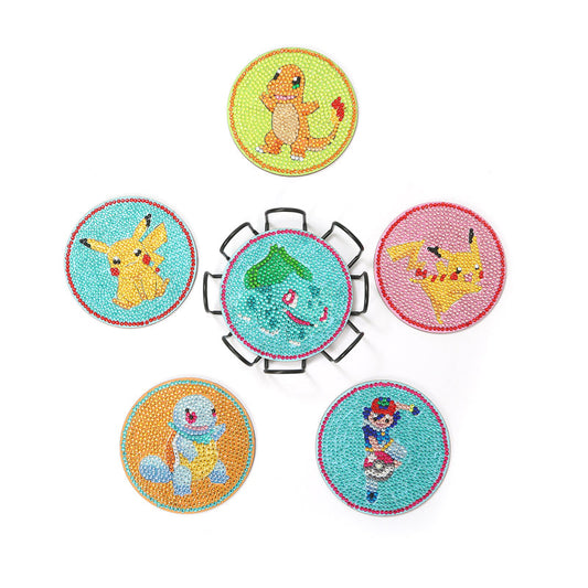 6 pcs set DIY Special Shaped Diamond Painting Coaster | Pokémon
