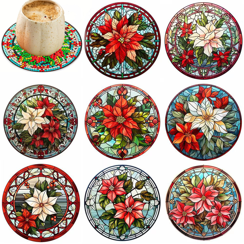 8 pcs set DIY Special Shaped Diamond Painting Coaster  | flower （no holder）