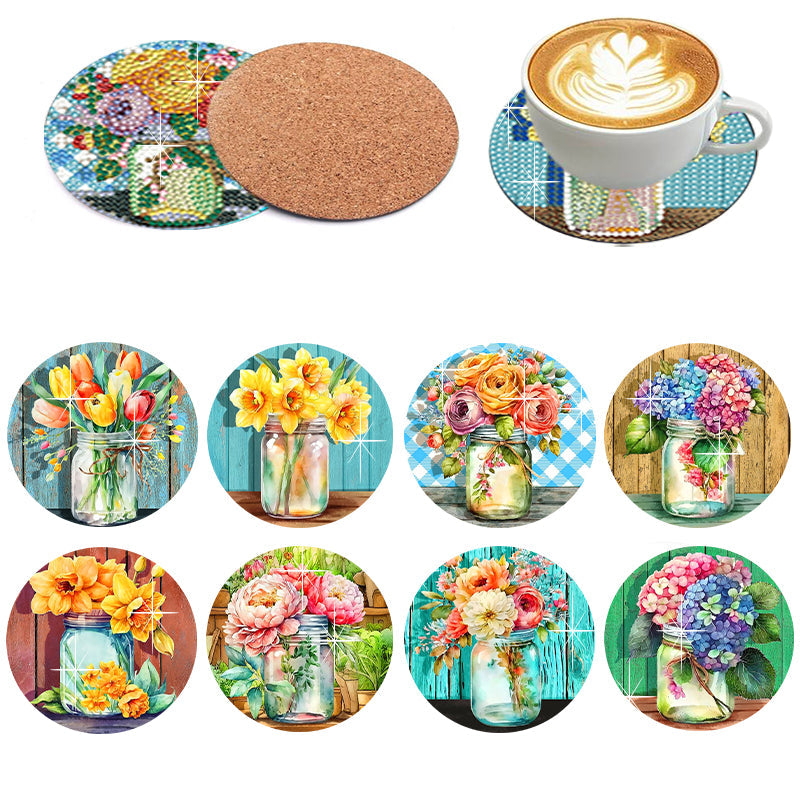 8 pcs set DIY Special Shaped Diamond Painting Coaster  | bouquet（no holder）